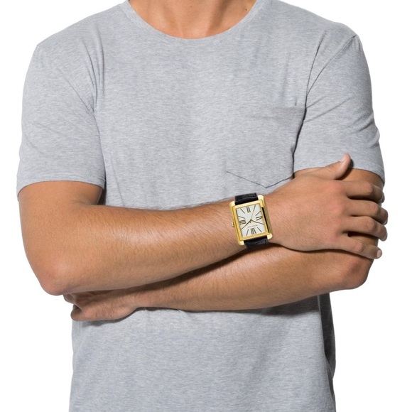 Michael Kors dress leather watch unisex black gold - Picture 1 of 5